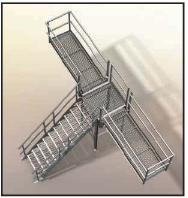 Concrete plant work platform providing safe elevated access for slump checks and additives. Double