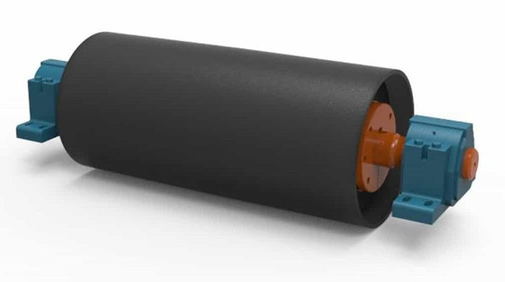 Heavy duty conveyor drum roller used in aggregate and material handling conveyors