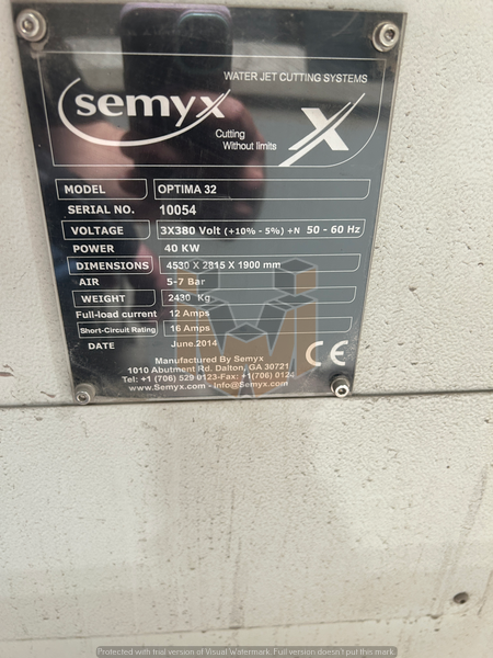 Semyx Optima 320 CNC Water Jet Cutting System