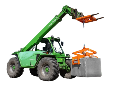 CLA-2 lifting beam connected to CL80 block clamp, shown lifting a concrete block lengthwise