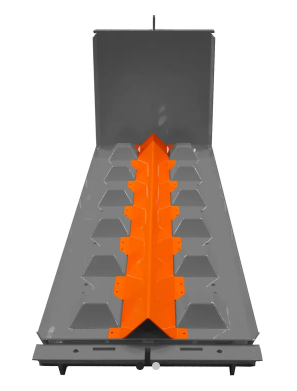 Concrete block with V-shaped cut-out for stacking on V-blocks